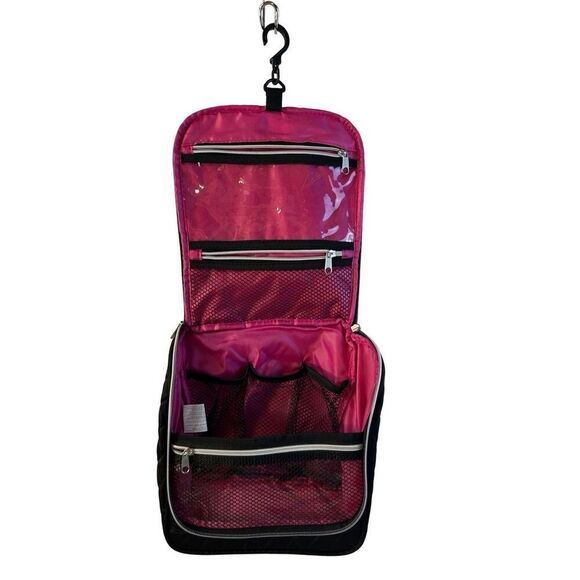 Caboodles Black Pink zipper hanging Cosmetic travel bag nwot 11"x22" - Picture 1 of 4